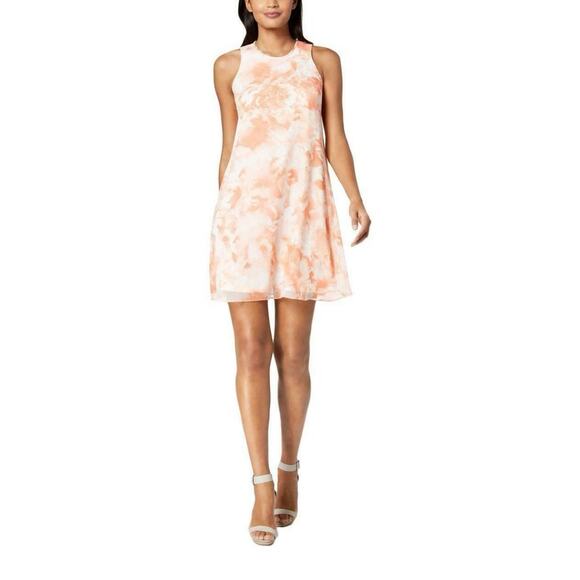 Calvin Klein Pink Floral Print Dress Size 8 Swing Dress - Picture 1 of 7